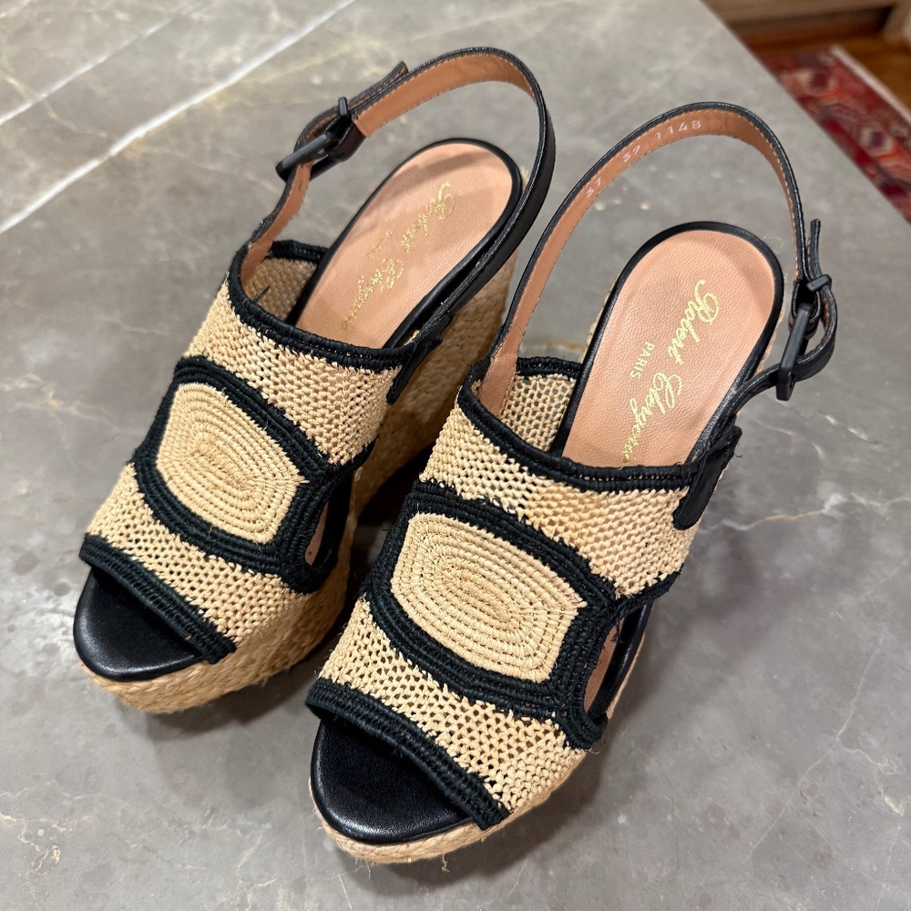 Robert Clergerie Raffia Espadrille Platform Wedge Sandal, Size 37